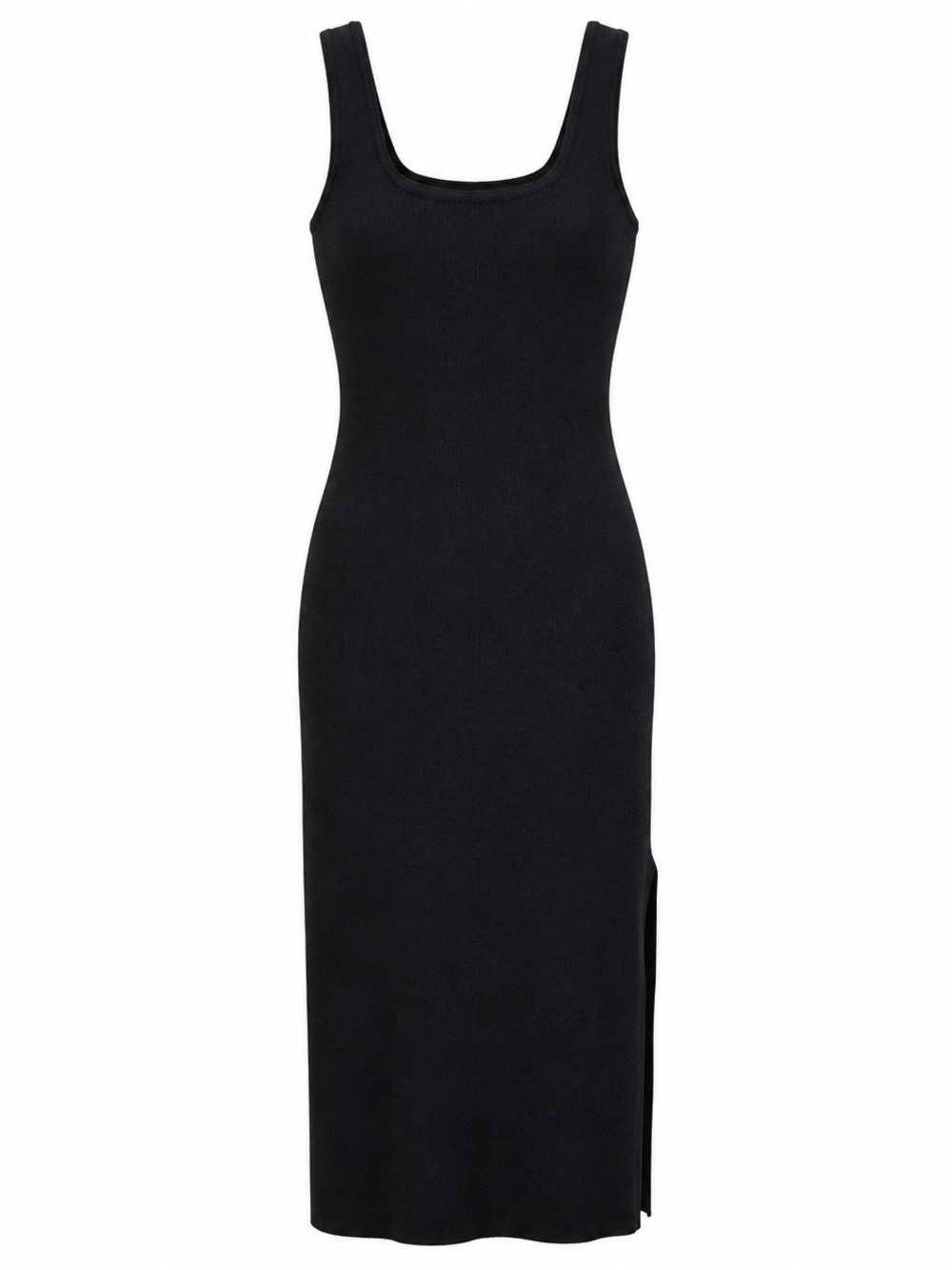 Miou Muse Erikson Black Square Neck Side Slit Knit Midi Dress Medium